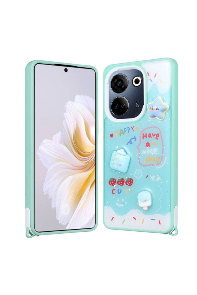 Tecno Camon 20 Uyumlu Kılıf Parlayan Simli Kabartma Figürlü Zore Cevze Kapak