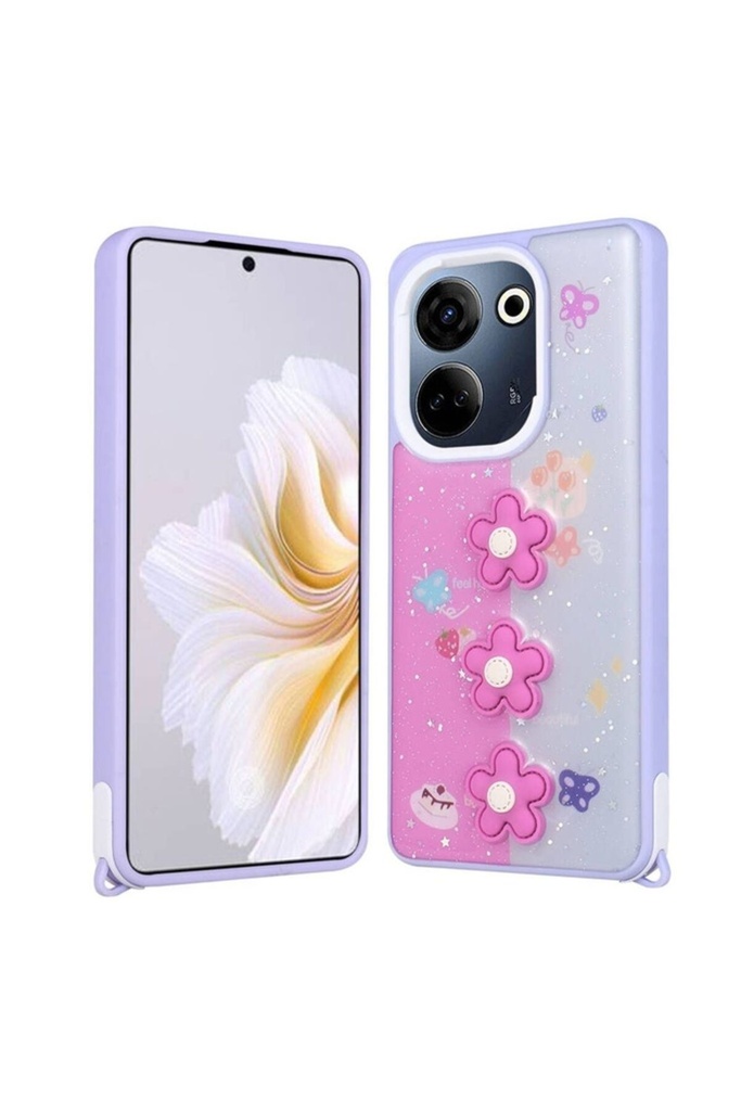 Tecno Camon 20 Uyumlu Kılıf Parlayan Simli Kabartma Figürlü Zore Cevze Kapak
