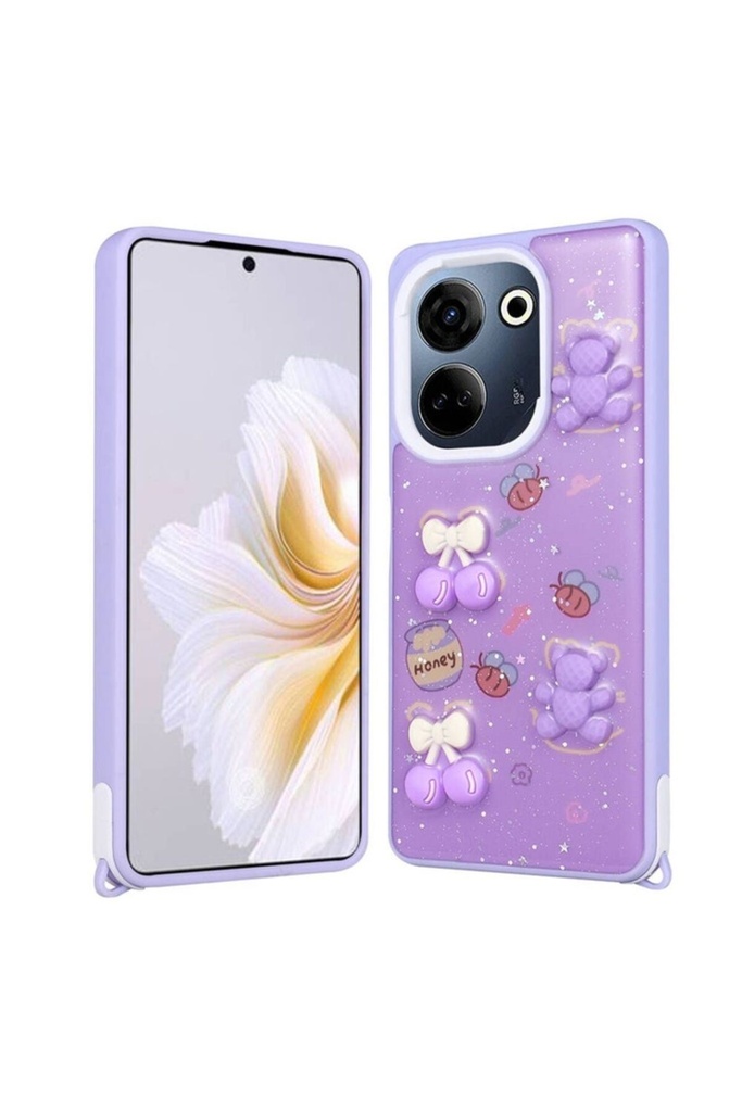 Tecno Camon 20 Uyumlu Kılıf Parlayan Simli Kabartma Figürlü Zore Cevze Kapak