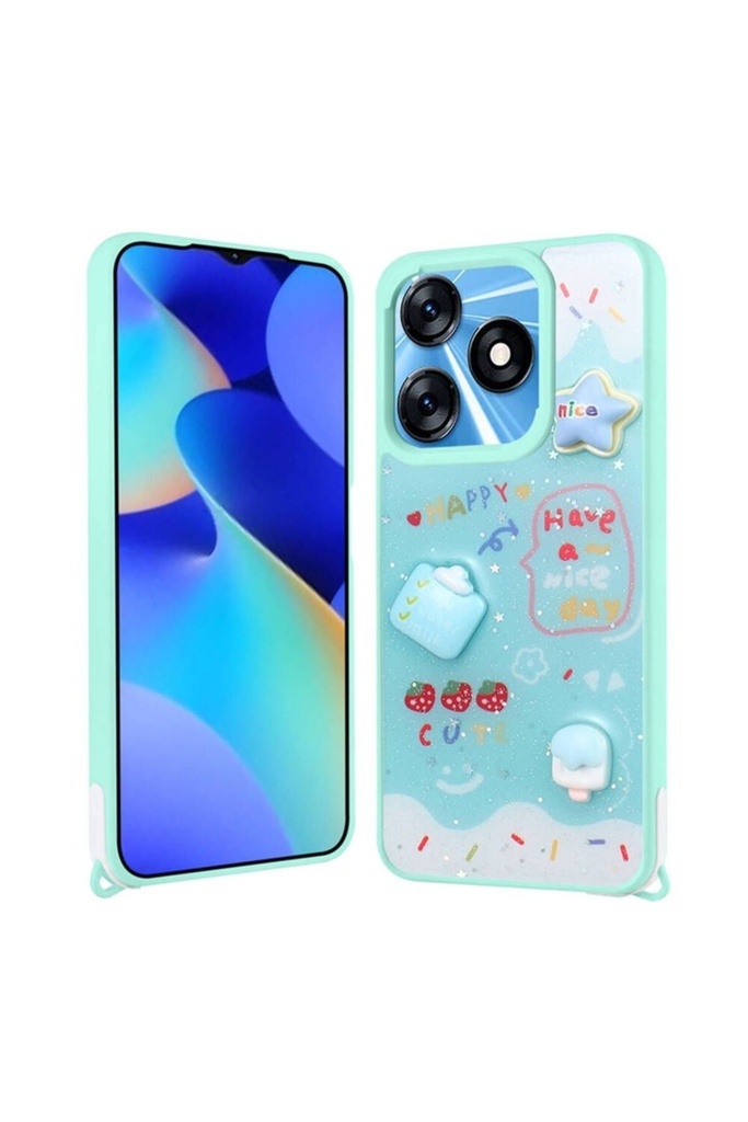 Tecno Spark 10C Uyumlu Kılıf Parlayan Simli Kabartma Figürlü Zore Cevze Kapak
