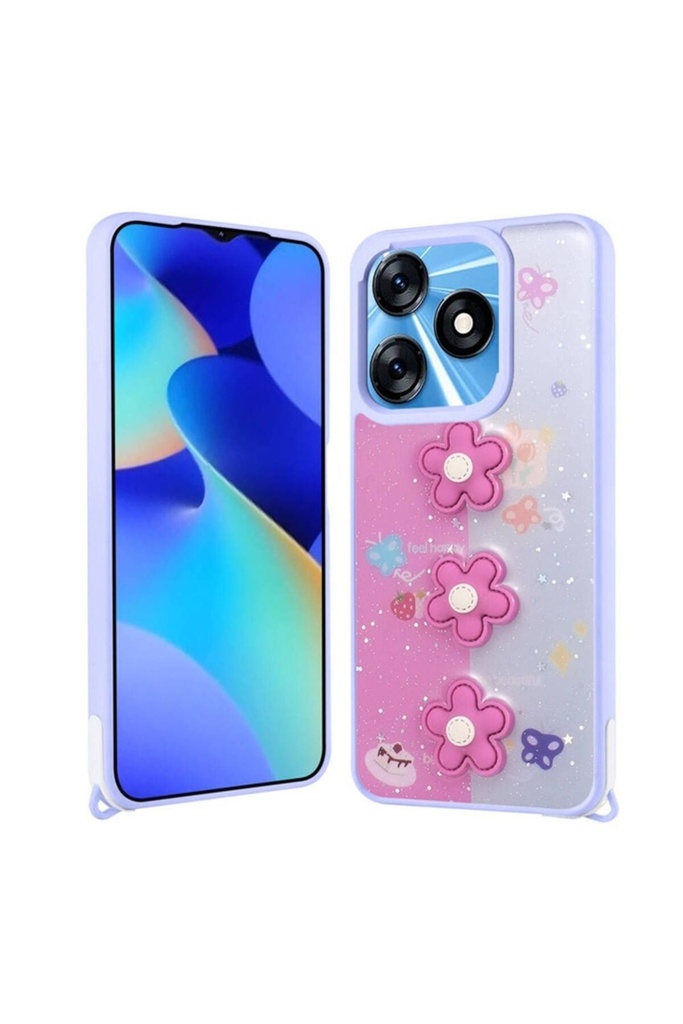 Tecno Spark 10C Uyumlu Kılıf Parlayan Simli Kabartma Figürlü Zore Cevze Kapak