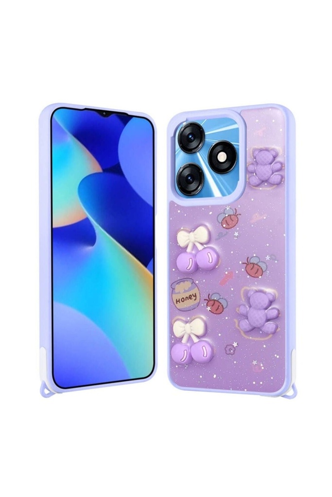 Tecno Spark 10C Uyumlu Kılıf Parlayan Simli Kabartma Figürlü Zore Cevze Kapak