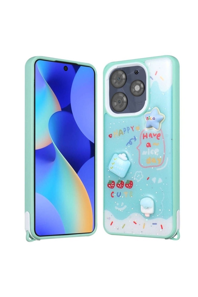 Tecno Spark 10 Pro Uyumlu Kılıf Parlayan Simli Kabartma Figürlü Zore Cevze Kapak