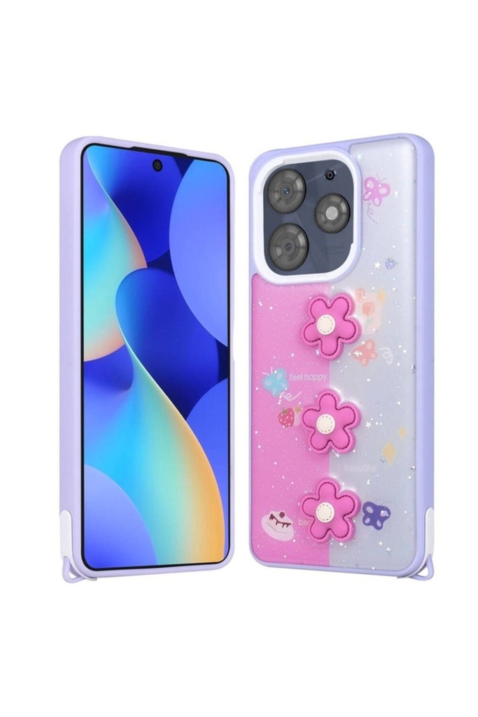 Tecno Spark 10 Pro Uyumlu Kılıf Parlayan Simli Kabartma Figürlü Zore Cevze Kapak