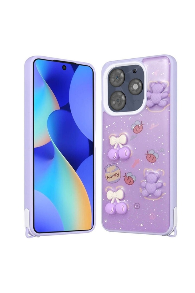 Tecno Spark 10 Pro Uyumlu Kılıf Parlayan Simli Kabartma Figürlü Zore Cevze Kapak