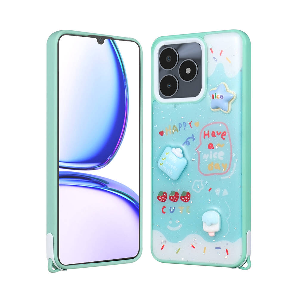 Realme C53 Uyumlu Kılıf Parlayan Simli Kabartma Figürlü Zore Cevze Kapak