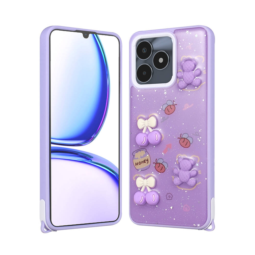 Realme C53 Uyumlu Kılıf Parlayan Simli Kabartma Figürlü Zore Cevze Kapak