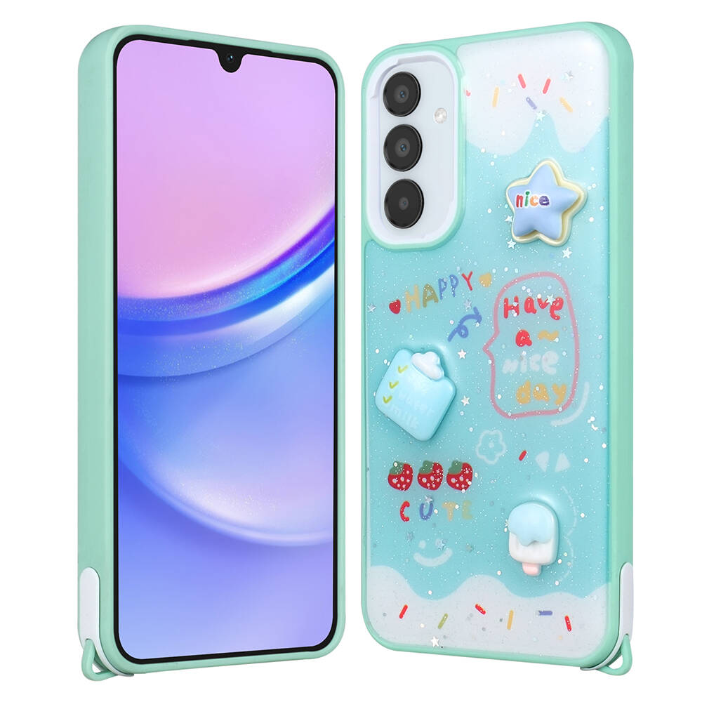 Samsung Galaxy A35 Uyumlu Kılıf Parlayan Simli Kabartma Figürlü Zore Cevze Kapak