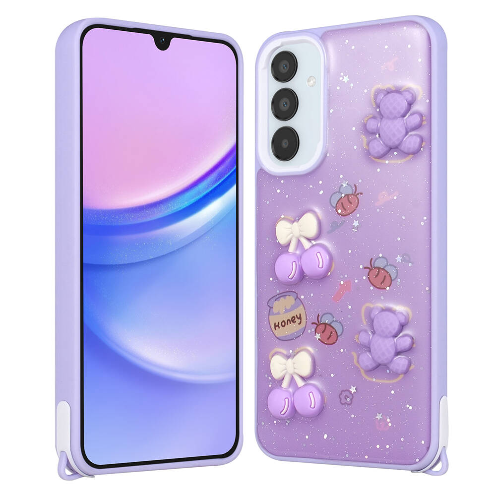 Samsung Galaxy A35 Uyumlu Kılıf Parlayan Simli Kabartma Figürlü Zore Cevze Kapak