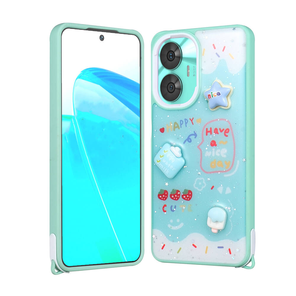 Realme C55 Uyumlu Kılıf Parlayan Simli Kabartma Figürlü Zore Cevze Kapak