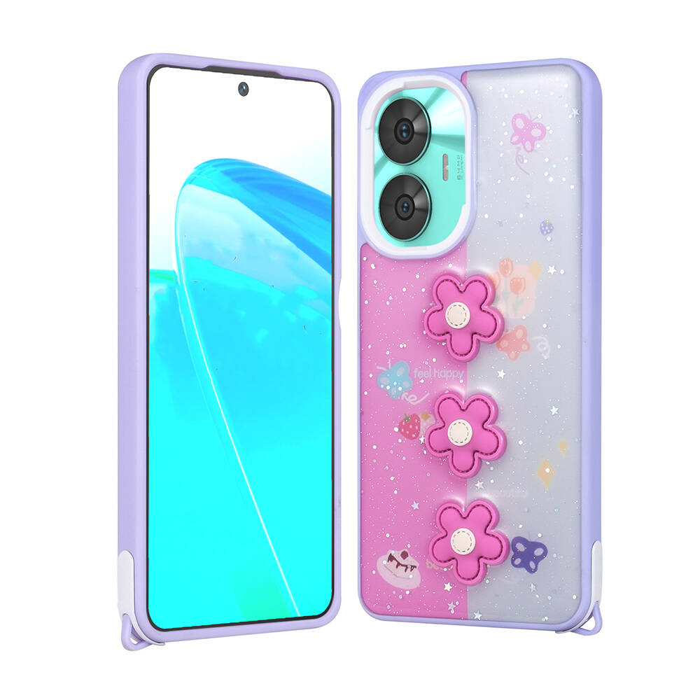 Realme C55 Uyumlu Kılıf Parlayan Simli Kabartma Figürlü Zore Cevze Kapak