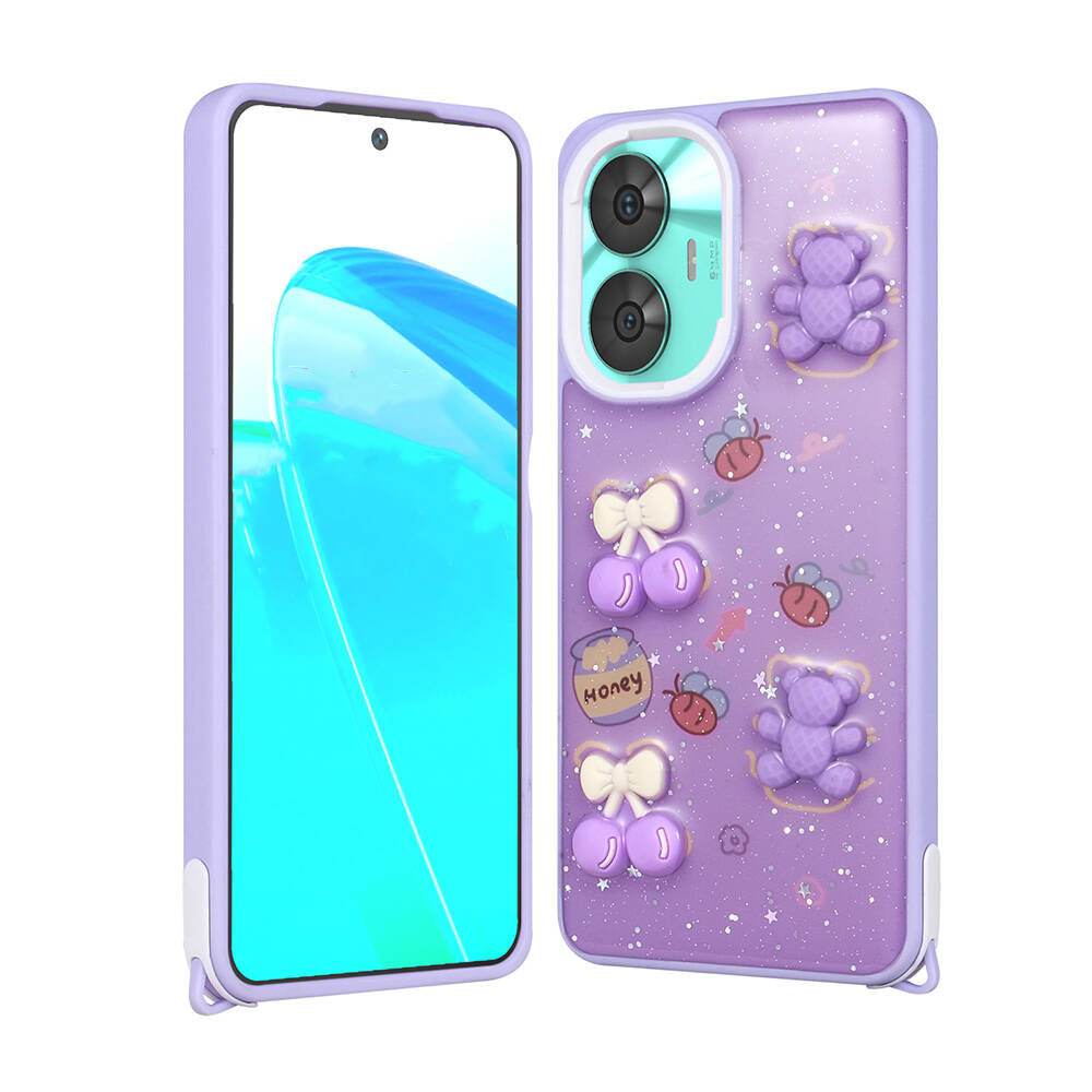 Realme C55 Uyumlu Kılıf Parlayan Simli Kabartma Figürlü Zore Cevze Kapak