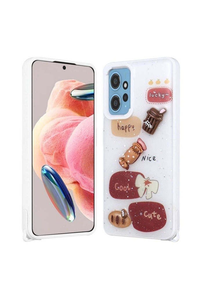 Xiaomi Redmi Note 12 4G Uyumlu Kılıf Parlayan Simli Kabartma Figürlü Zore Cevze Kapak
