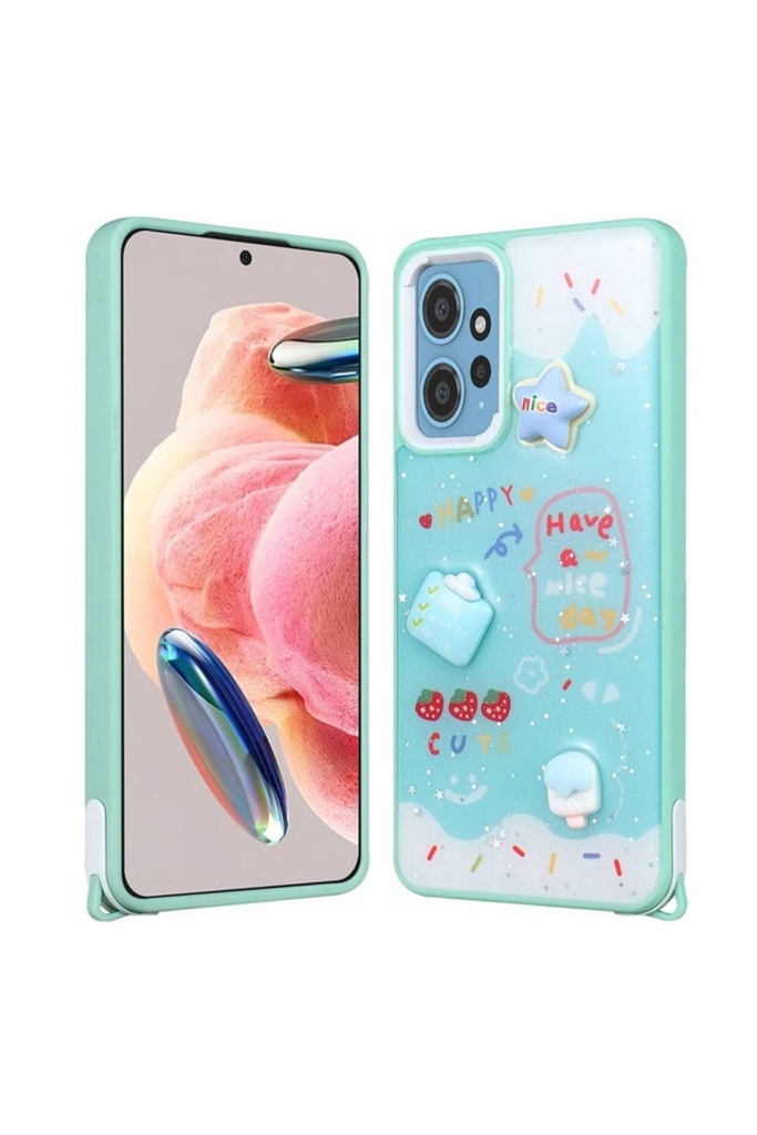 Xiaomi Redmi Note 12 4G Uyumlu Kılıf Parlayan Simli Kabartma Figürlü Zore Cevze Kapak