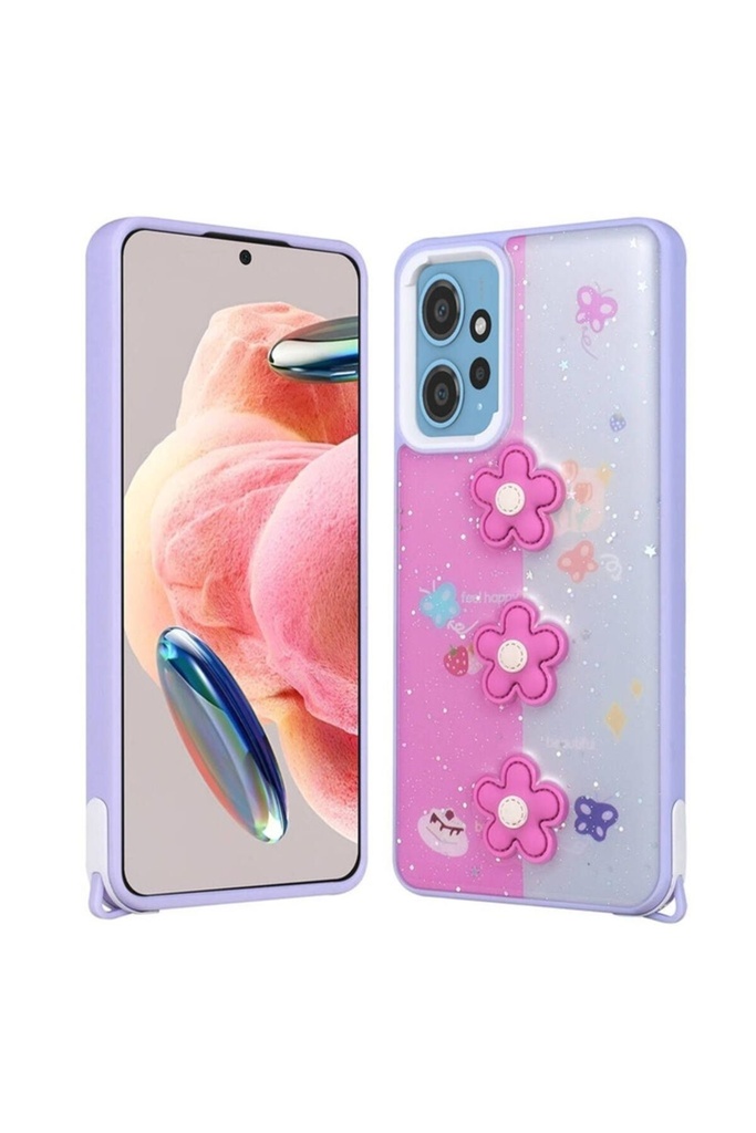 Xiaomi Redmi Note 12 4G Uyumlu Kılıf Parlayan Simli Kabartma Figürlü Zore Cevze Kapak