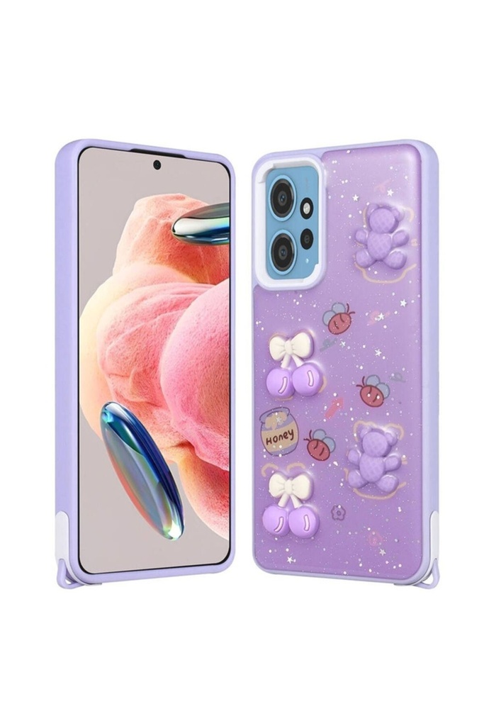 Xiaomi Redmi Note 12 4G Uyumlu Kılıf Parlayan Simli Kabartma Figürlü Zore Cevze Kapak
