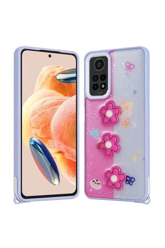 Xiaomi Redmi Note 12 Pro 4G Uyumlu Kılıf Parlayan Simli Kabartma Figürlü Zore Cevze Kapak