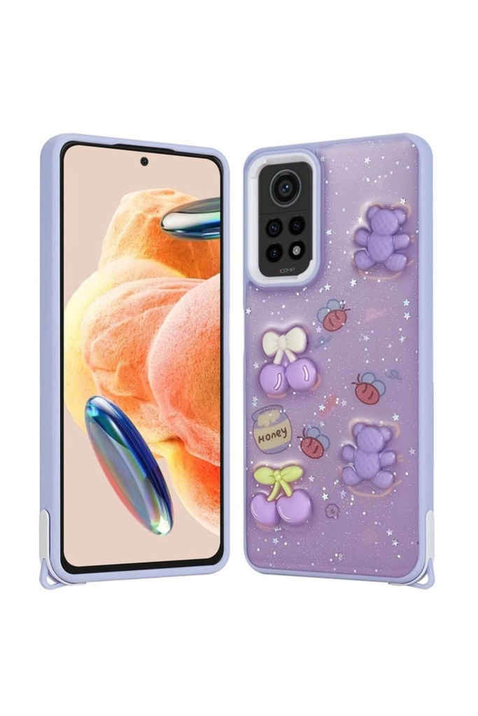 Xiaomi Redmi Note 12 Pro 4G Uyumlu Kılıf Parlayan Simli Kabartma Figürlü Zore Cevze Kapak