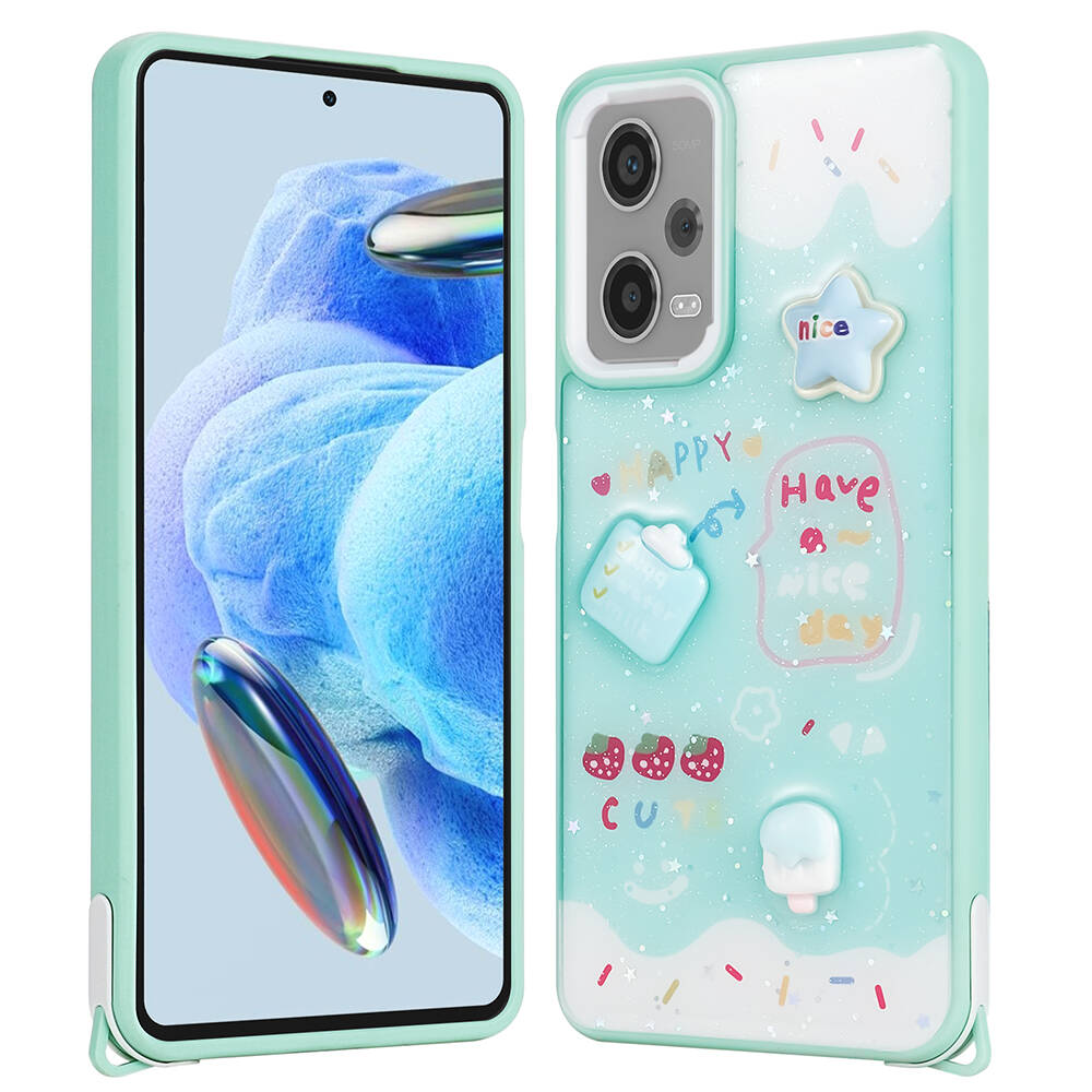 Xiaomi Redmi Note 12 Pro 5G Uyumlu Kılıf Parlayan Simli Kabartma Figürlü Zore Cevze Kapak