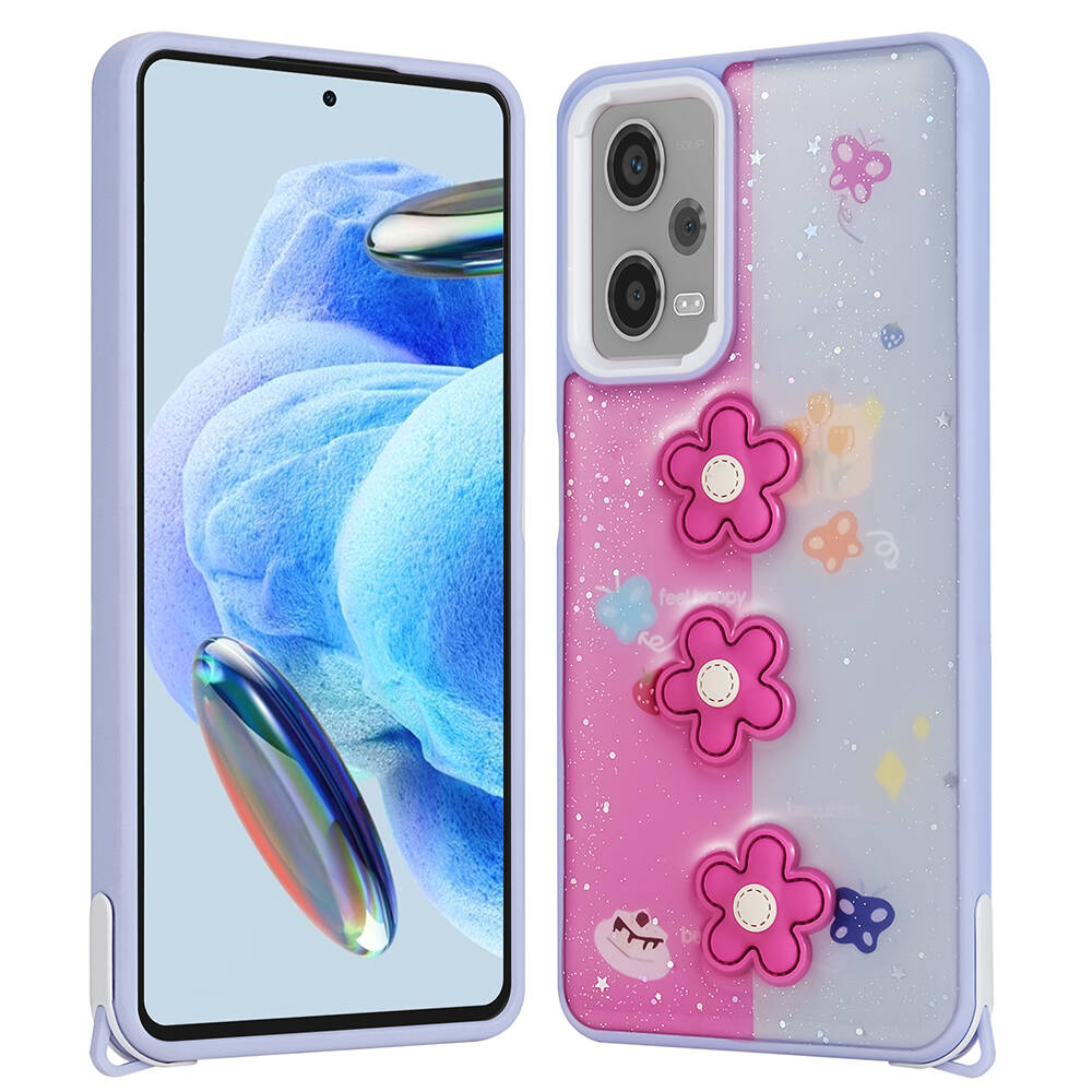 Xiaomi Redmi Note 12 Pro 5G Uyumlu Kılıf Parlayan Simli Kabartma Figürlü Zore Cevze Kapak