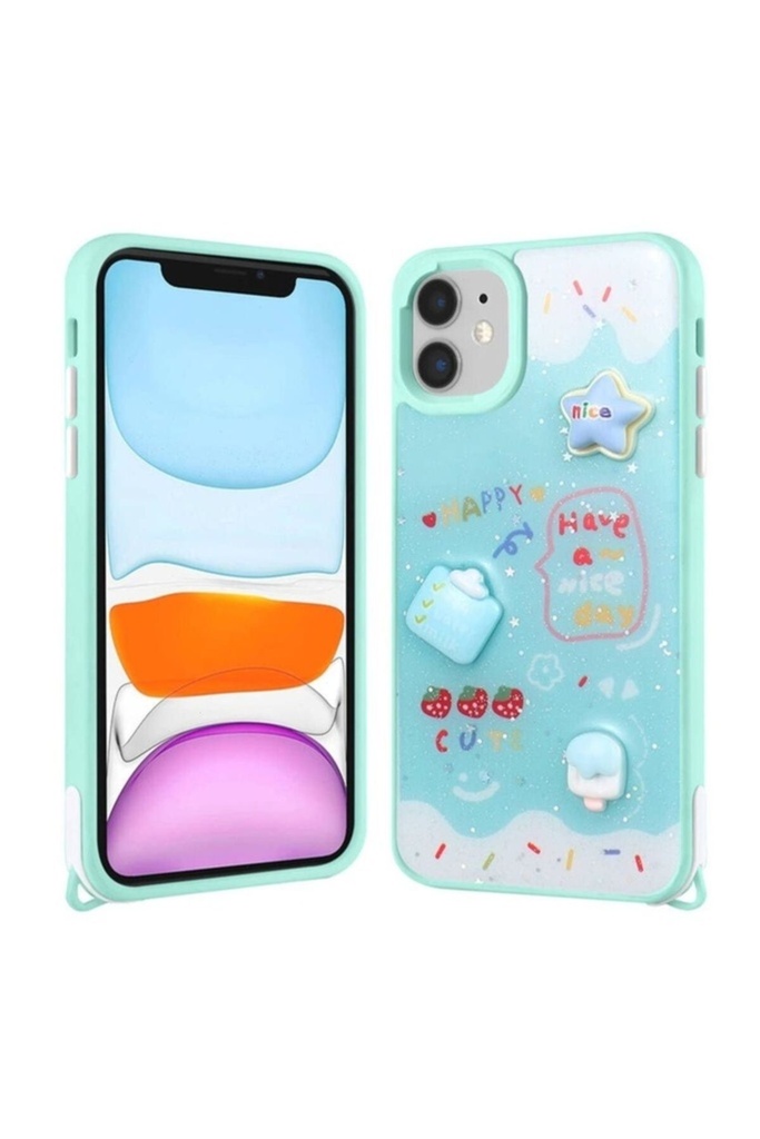 Apple iPhone 11 Uyumlu Kılıf Parlayan Simli Kabartma Figürlü Zore Cevze Kapak
