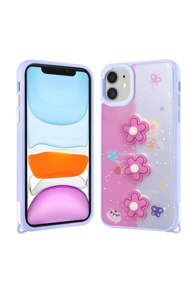 Apple iPhone 11 Uyumlu Kılıf Parlayan Simli Kabartma Figürlü Zore Cevze Kapak