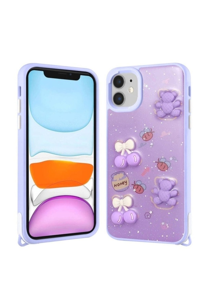Apple iPhone 11 Uyumlu Kılıf Parlayan Simli Kabartma Figürlü Zore Cevze Kapak