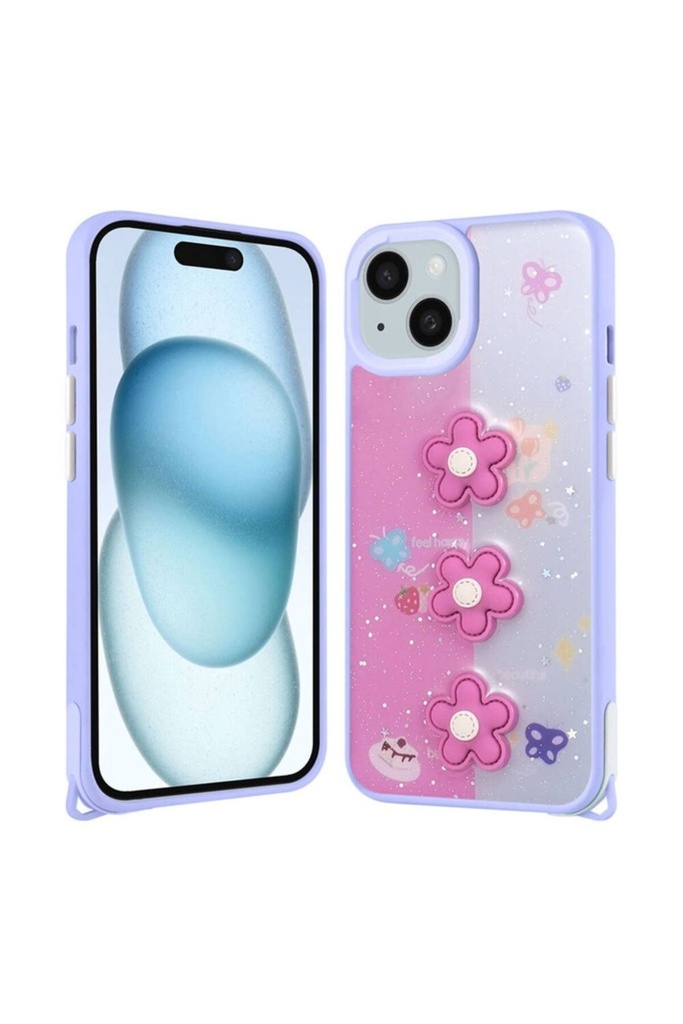 Apple iPhone 14 Uyumlu Kılıf Parlayan Simli Kabartma Figürlü Zore Cevze Kapak