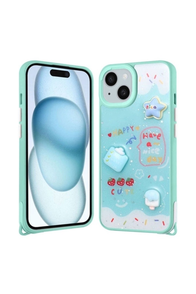 Apple iPhone 14 Plus Uyumlu Kılıf Parlayan Simli Kabartma Figürlü Zore Cevze Kapak