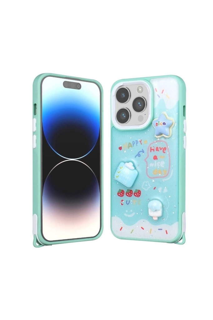 Apple iPhone 14 Pro Max Uyumlu Kılıf Parlayan Simli Kabartma Figürlü Zore Cevze Kapak