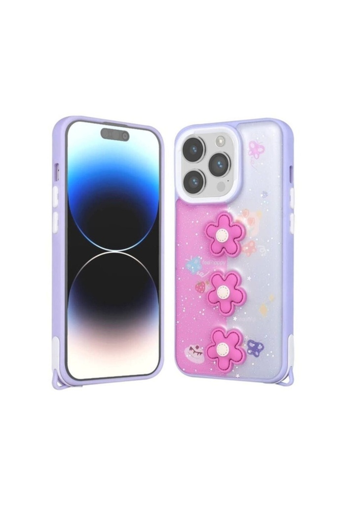 Apple iPhone 14 Pro Max Uyumlu Kılıf Parlayan Simli Kabartma Figürlü Zore Cevze Kapak
