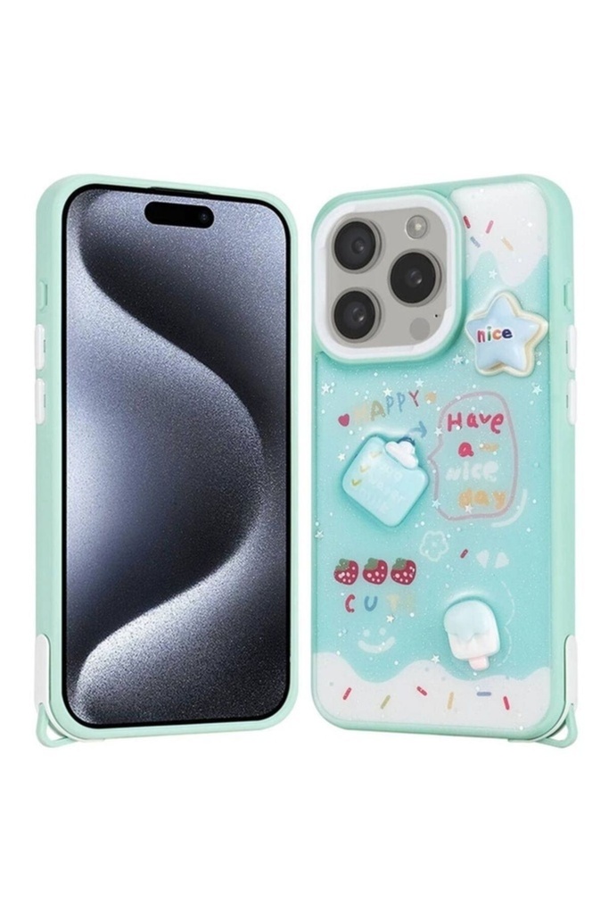 Apple iPhone 15 Pro Uyumlu Kılıf Parlayan Simli Kabartma Figürlü Zore Cevze Kapak