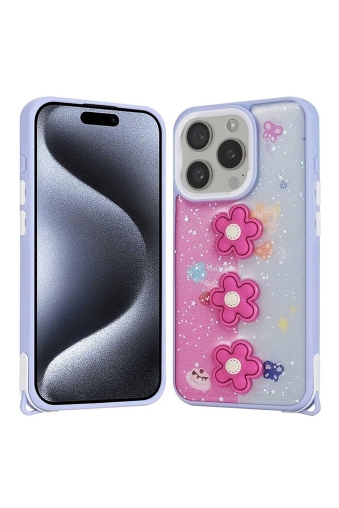 Apple iPhone 15 Pro Uyumlu Kılıf Parlayan Simli Kabartma Figürlü Zore Cevze Kapak