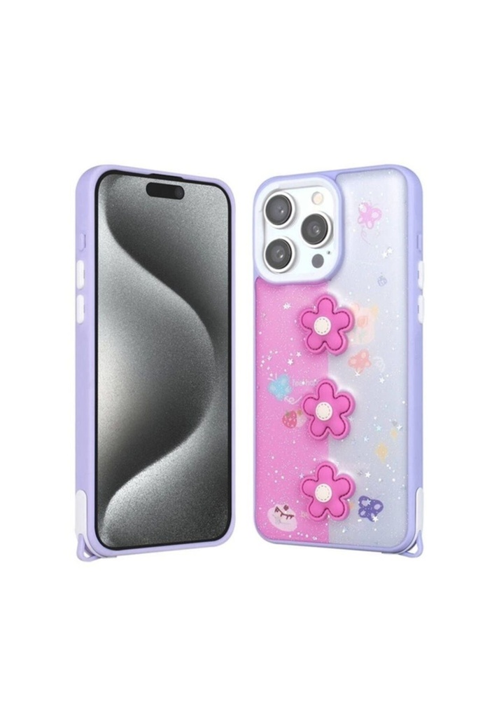 Apple iPhone 15 Pro Max Uyumlu Kılıf Parlayan Simli Kabartma Figürlü Zore Cevze Kapak
