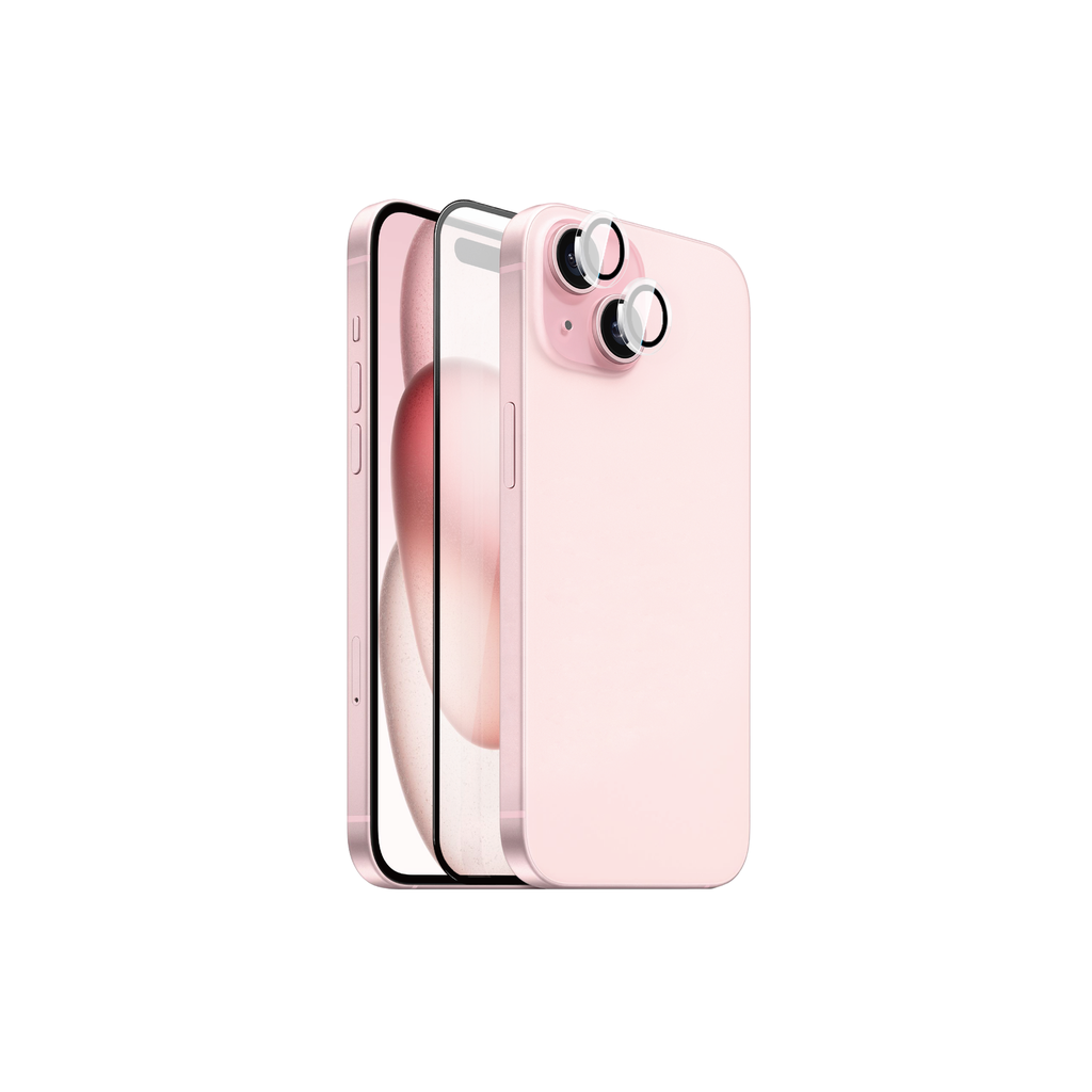 [RNZ-TA102701] Apple iPhone 15 Uyumlu Wiwu Wi-IP002 2in1 Temperli Cam Ahize Toz Önleyici Ekran Koruyucu ve Kamera Lens Koruyucu Set