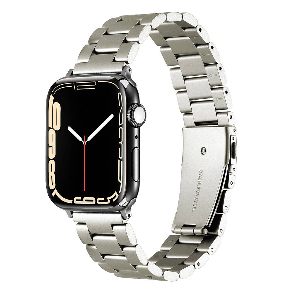 Apple Watch 7 45mm Uyumlu Kordon Paslanmaz Metal Titanyum Baklalı Zore KRD-93 Kayış
