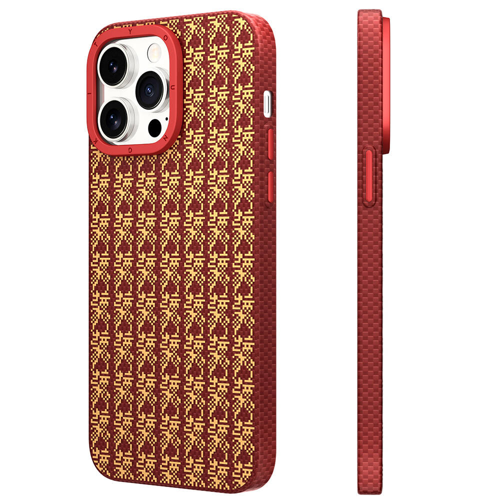 [RNZ-TA102719] Apple iPhone 15 Pro Uyumlu Kılıf M-safe Şarj Özellikli Kevlar 1500D Youngkit Auspicious Loong Serisi Kapak
