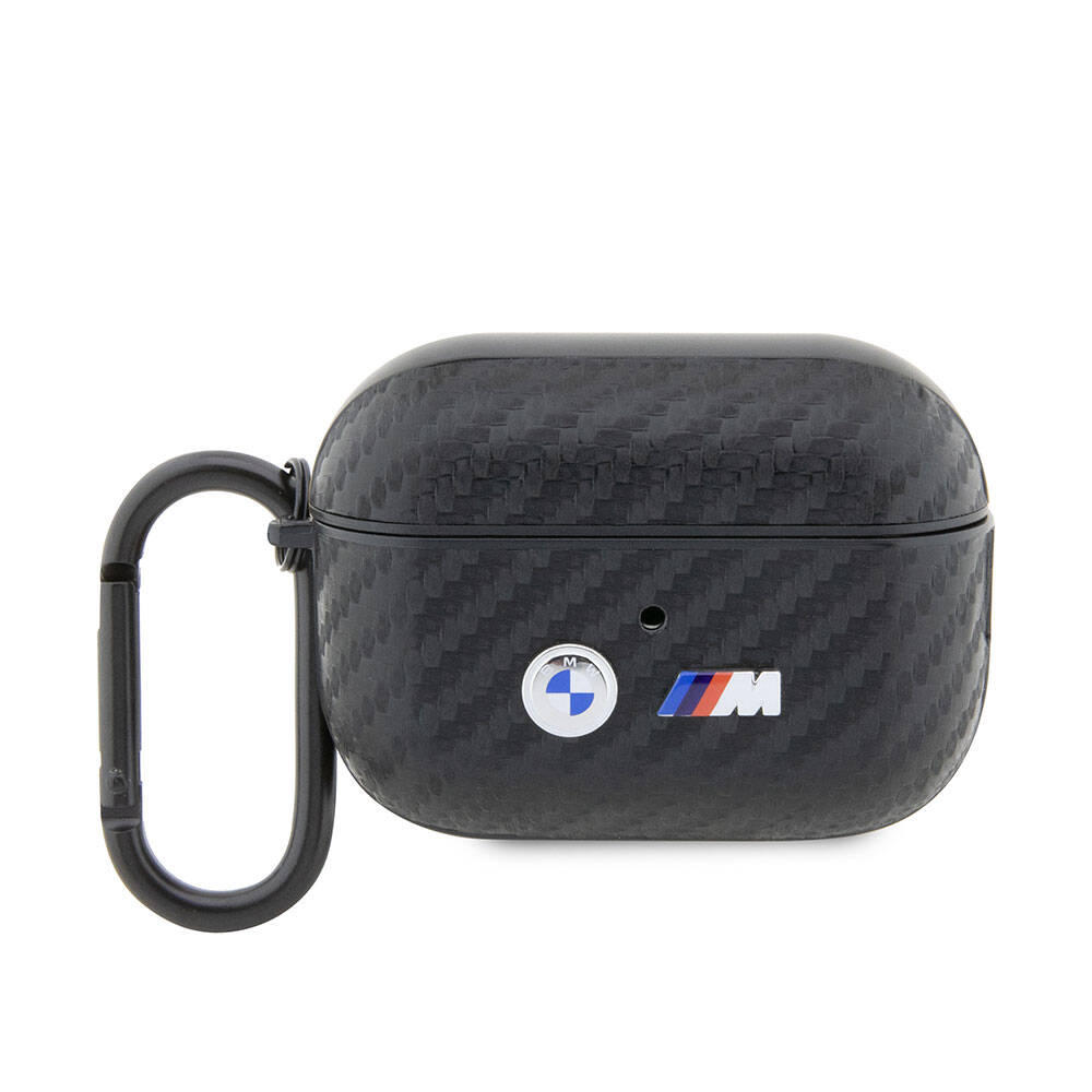 Apple Airpods Pro 2 Uyumlu Kılıf BMW Orjinal Lisanslı PU Karbon Fiber Tasarımlı Çift Metal Logolu Kapak