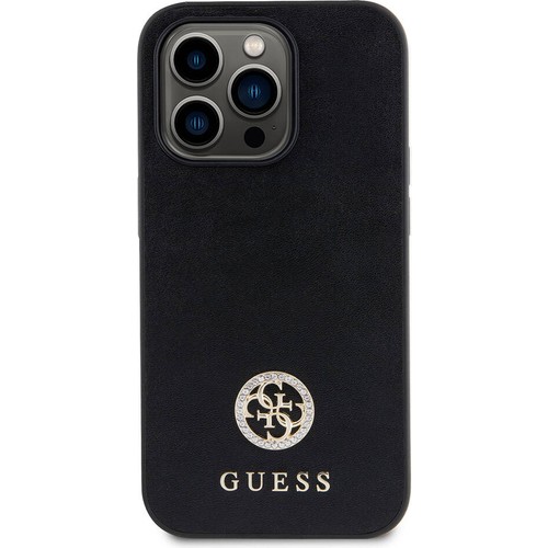 [ZTA102798] Apple iPhone 14 Pro Max Uyumlu Kılıf Guess Orjinal Lisanslı Deri 4G Metal Logo Strass Kapak (Siyah)
