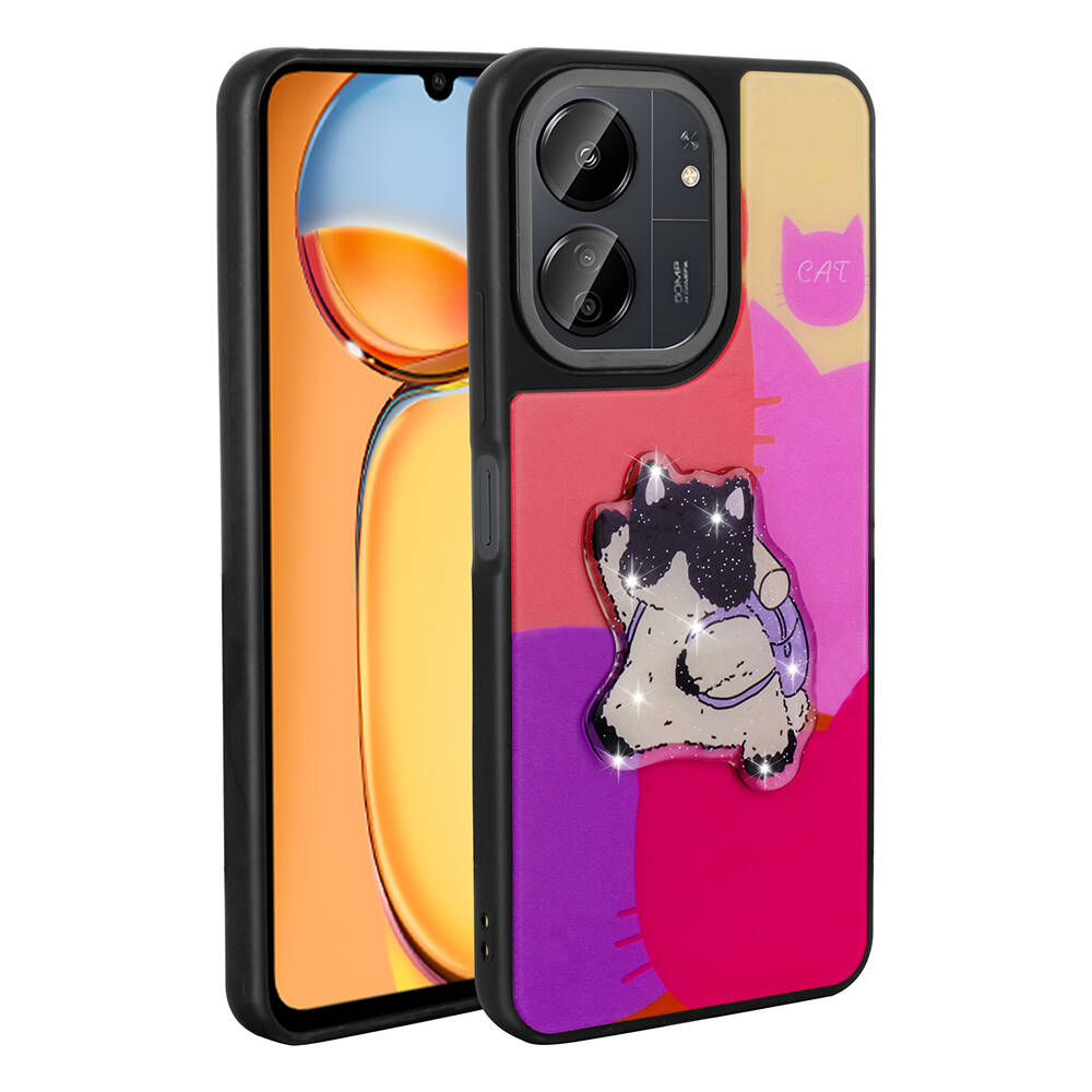 Xiaomi Poco C65 Uyumlu Kılıf Parlayan Kabartmalı İkonik Figürlü Zore Amas Silikon Kapak