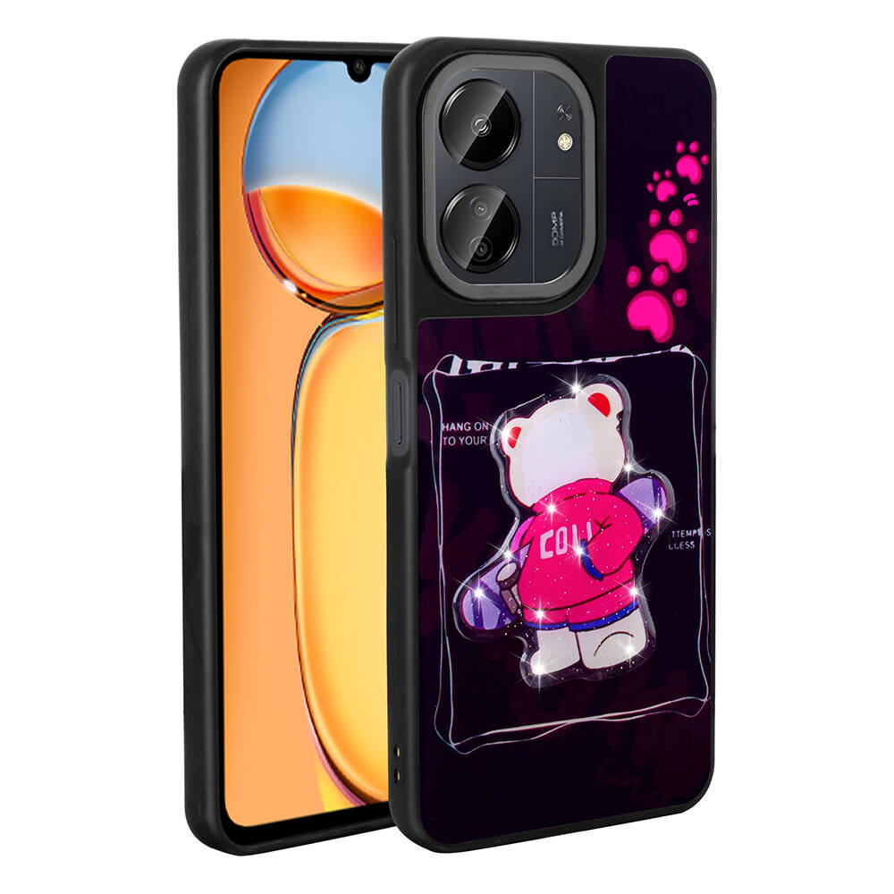[RNZ-TA102999] Xiaomi Poco C65 Uyumlu Kılıf Parlayan Kabartmalı İkonik Figürlü Zore Amas Silikon Kapak (Siyah)