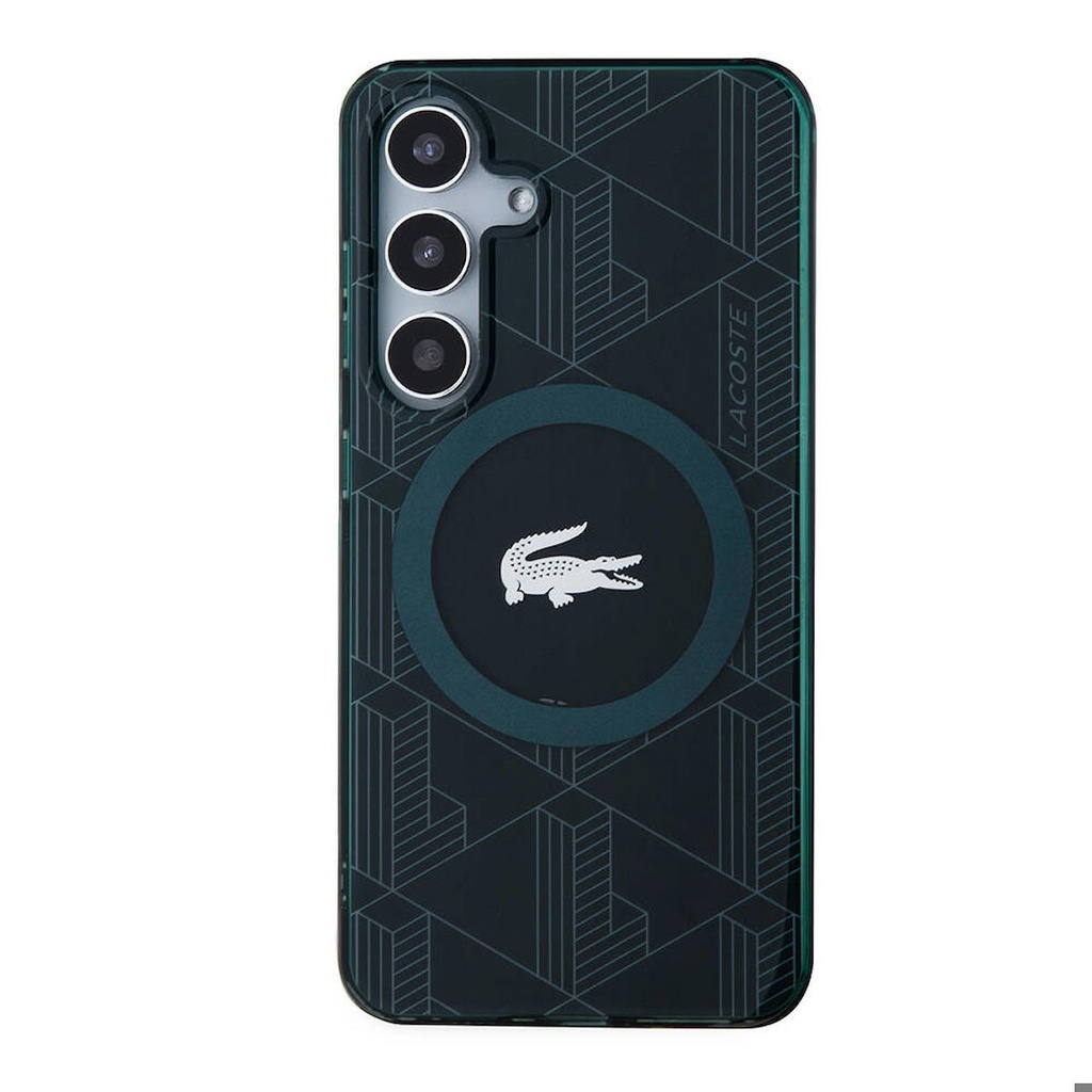 Samsung Galaxy S24 Uyumlu Kılıf Lacoste Orjinal Lisanslı M-safe Şarj Özellikli Çift Katmanlı Timsah Logolu Blend Monogram Kapak