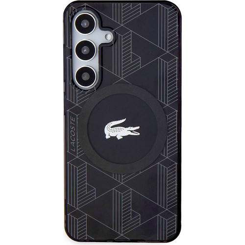 Samsung Galaxy S24 Uyumlu Kılıf Lacoste Orjinal Lisanslı M-safe Şarj Özellikli Çift Katmanlı Timsah Logolu Blend Monogram Kapak