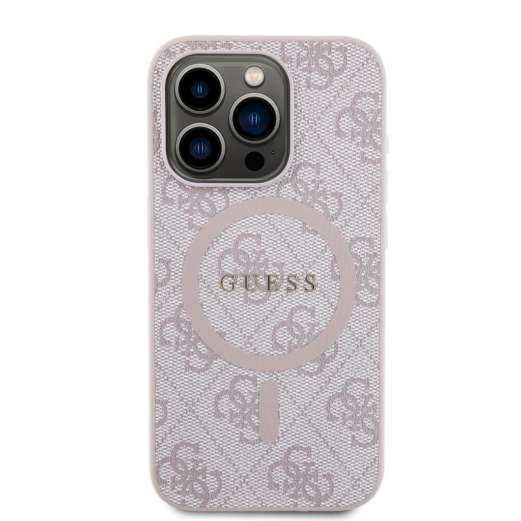 Apple iPhone 15 Pro Max Uyumlu Kılıf Guess Orjinal Lisanslı M-safe Şarj Özellikli PU Halkalı 4G Desenli Yazı Logolu Kapak