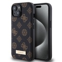 Apple iPhone 15 Uyumlu Kılıf Guess M-safe Şarj Özellikli PU Deri Desenli Metal Plaka Logolu Kapak
