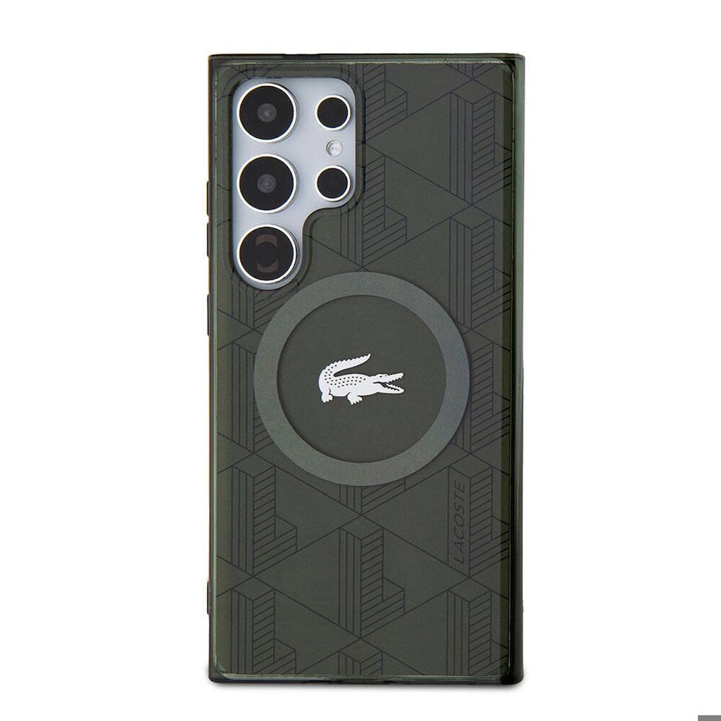 Samsung Galaxy S24 Ultra Uyumlu Kılıf Lacoste Orjinal Lisanslı M-safe Şarj Özellikli Çift Katmanlı Timsah Logolu Blend Monogram Kapak