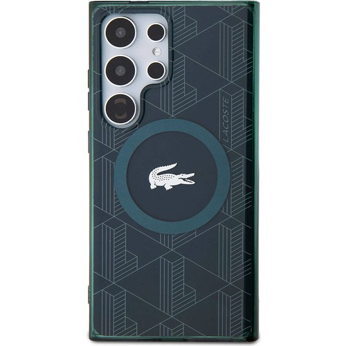 Samsung Galaxy S24 Ultra Uyumlu Kılıf Lacoste Orjinal Lisanslı M-safe Şarj Özellikli Çift Katmanlı Timsah Logolu Blend Monogram Kapak