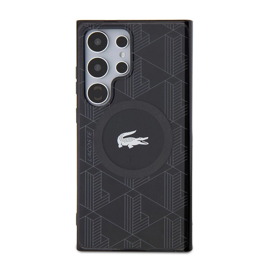Samsung Galaxy S24 Ultra Uyumlu Kılıf Lacoste Orjinal Lisanslı M-safe Şarj Özellikli Çift Katmanlı Timsah Logolu Blend Monogram Kapak