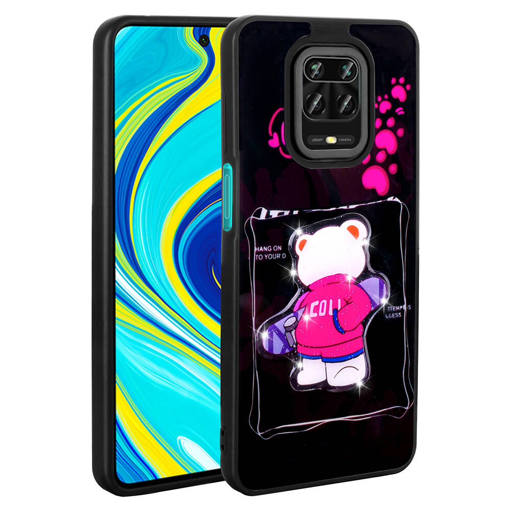 [RNZ-TA103003] Xiaomi Redmi Note 9S Uyumlu Kılıf Parlayan Kabartmalı İkonik Figürlü Zore Amas Silikon Kapak (Siyah)