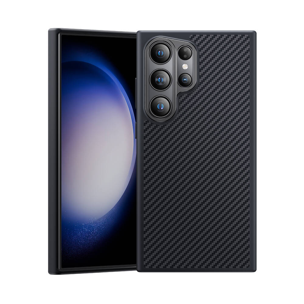 [RNZ-TA98083] Samsung Galaxy S24 Ultra Uyumlu Kılıf Karbon Fiber M-safe Şarj Özellikli Benks Hybrid ArmorPro 600D Kevlar Kapak